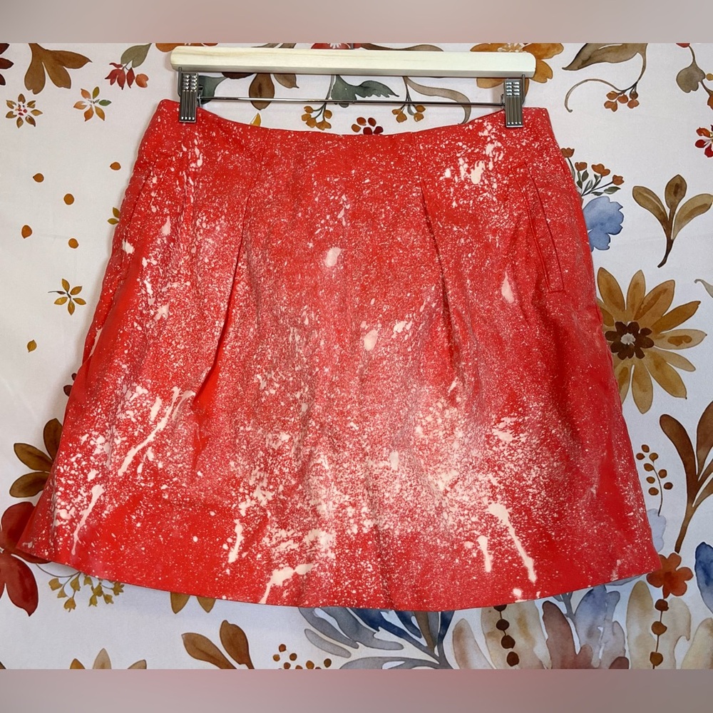 J. Crew 10 Coral Orange Bleach Dye Preppy Grunge A Line Mini Skirt Summer Fall